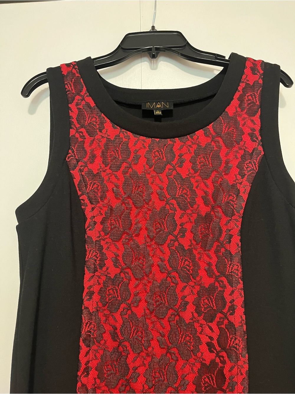 IMAN Black Knit Dress with Red Lace Front